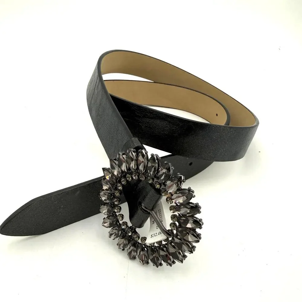 Vince Camuto Gunmetal Jewel Bedazaled Circle Ring Belt New with tags Size Medium